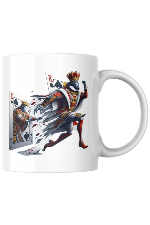 Win Ovro Premium Ultra Beyaz Porselen Kupa Bardak Çift Yönlü Baskı - İskambil Papaz K