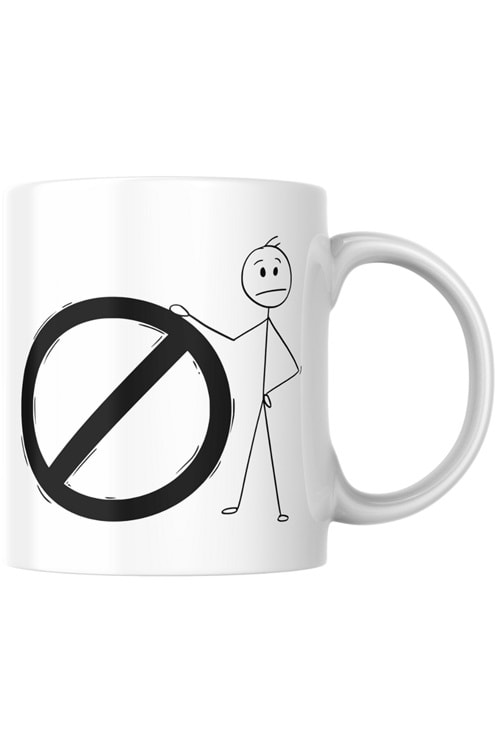 Win Ovro Premium Beyaz Porselen Hediye Kupa Bardak Çift Yönlü Baskı - Çizgiyle Anlat Çöp Adam Hayır