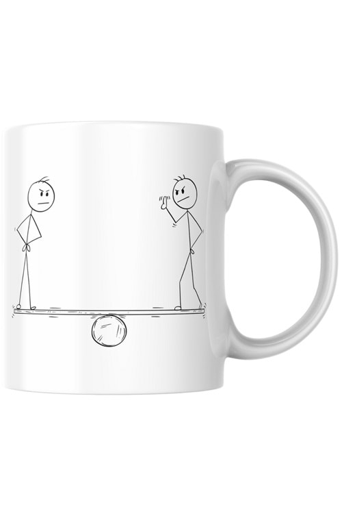 Win Ovro Premium Beyaz Porselen Hediye Kupa Bardak Çift Yönlü Baskı - Çizgiyle Anlat Çöp Adam Denge