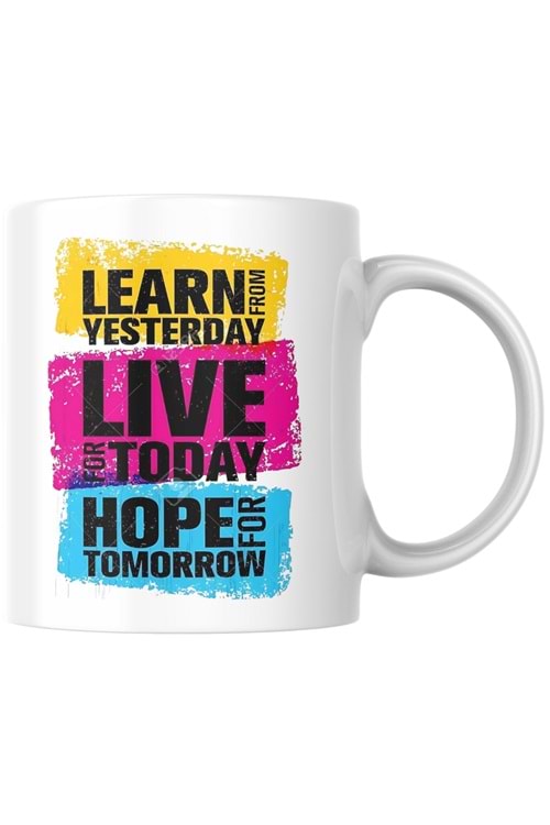 Win Ovro Premium Beyaz Porselen Hediye Kupa Bardak Çift Yön Baskı - Learn Live Hope