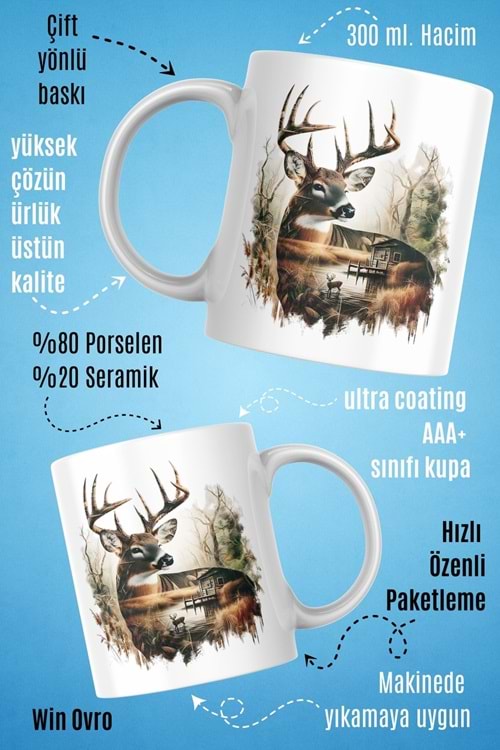 Win Ovro Premium Beyaz Porselen Hediye Kupa Bardak Çift Yön Baskı - Doğa ve Asaleti
