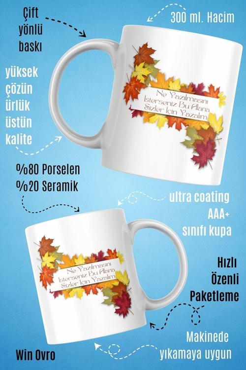 Win Ovro Premium Beyaz Porselen Hediye Kupa Bardak Çift Yön Baskı - Sonbaharın Renkleri