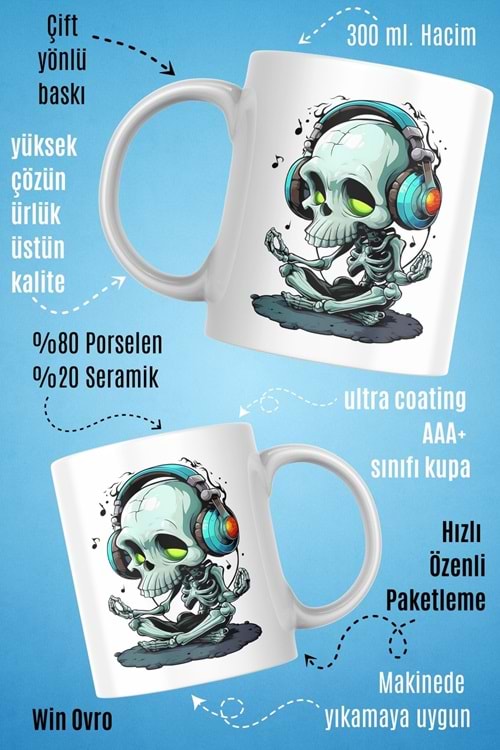 Win Ovro Premium Beyaz Porselen Hediye Kupa Bardak Çift Yön Baskı - Ruh Melodisi Ölümsüz Ritim