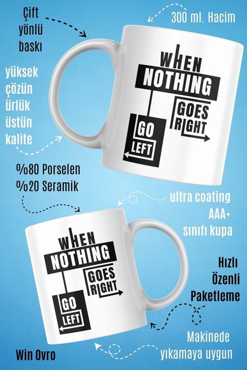 Win Ovro Premium Beyaz Porselen Hediye Kupa Bardak Çift Yön Baskı - When Nothing Hiç Bir Şey Bulama