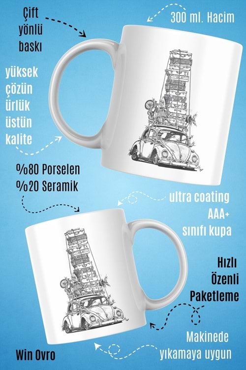 Win Ovro Premium Beyaz Porselen Hediye Kupa Bardak Çift Yön Baskı -The load of the Beetle is heavy