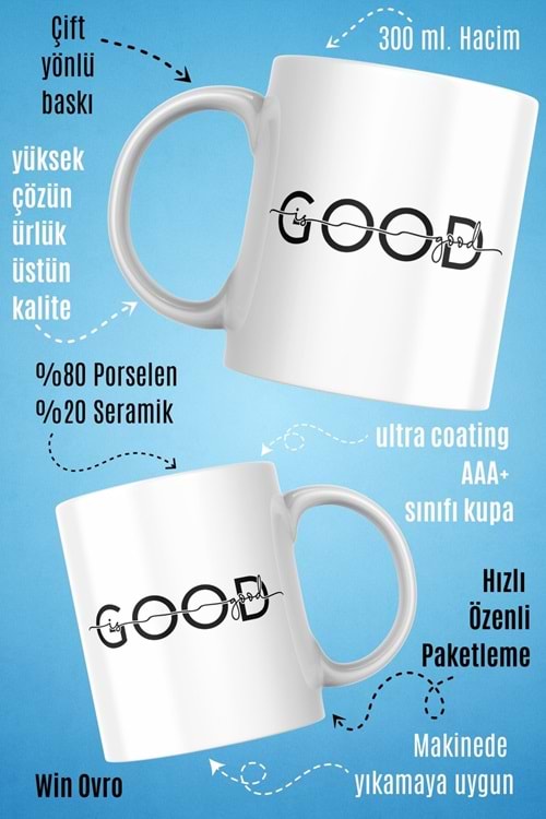 Win Ovro Premium Beyaz Porselen Hediye Kupa Bardak Çift Yön Baskı - Good is Good Güzel Güzeldir