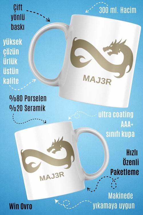 Win Ovro Premium Beyaz Porselen Hediye Çift Yön Baskılı Kupa Bardak - Eternal Fire MAJ3R