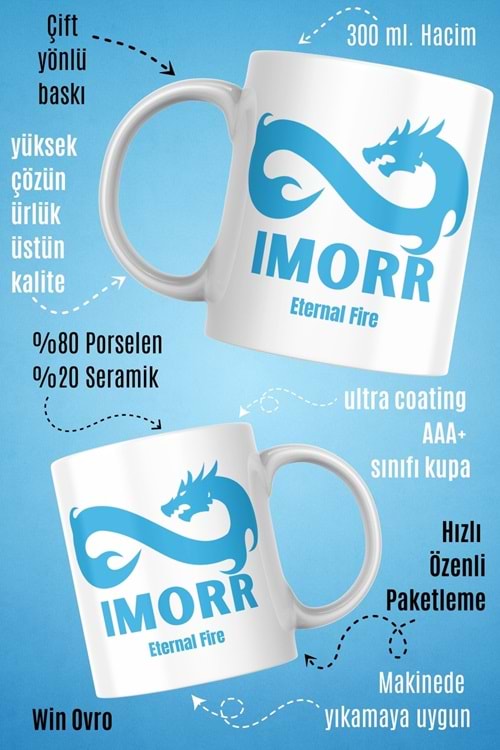 Win Ovro Premium Beyaz Porselen Hediye Çift Yön Baskılı Kupa Bardak - Eternal Fire IMORR
