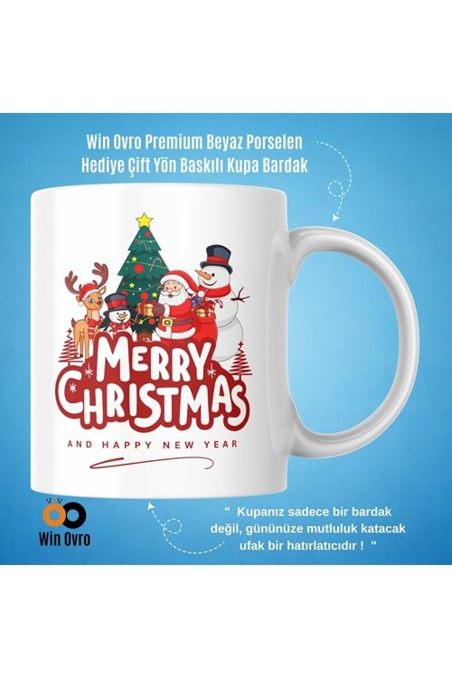 Win Ovro Premium Beyaz Porselen Hediye Çift Yön Baskılı Kupa Bardak - Merry Christmas Happy New 4