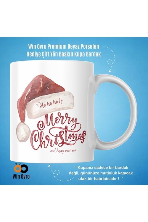 Win Ovro Premium Beyaz Porselen Hediye Çift Yön Baskılı Kupa Bardak - Merry Christmas Happy New 5