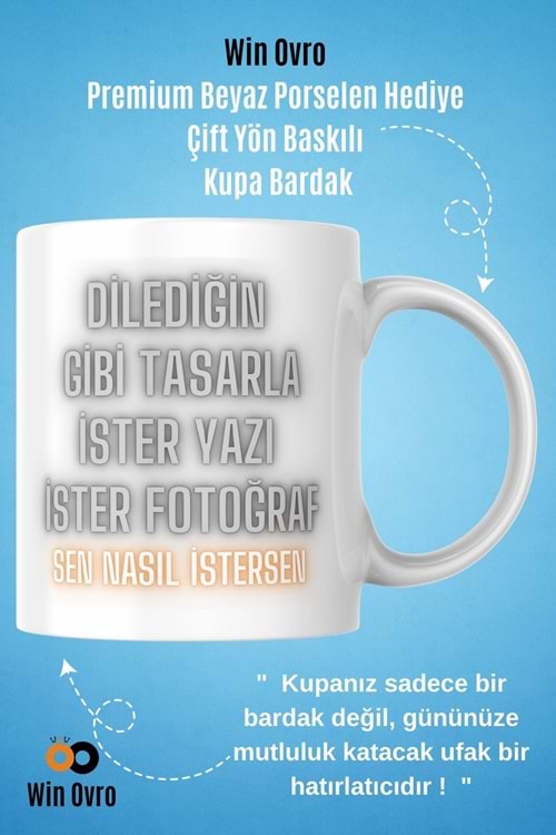 Win Ovro Premium Porselen Hediye Çift Yön Baskı Kupa Bardak - Kişiye Özel Tasarım Sen Nasıl İstersen