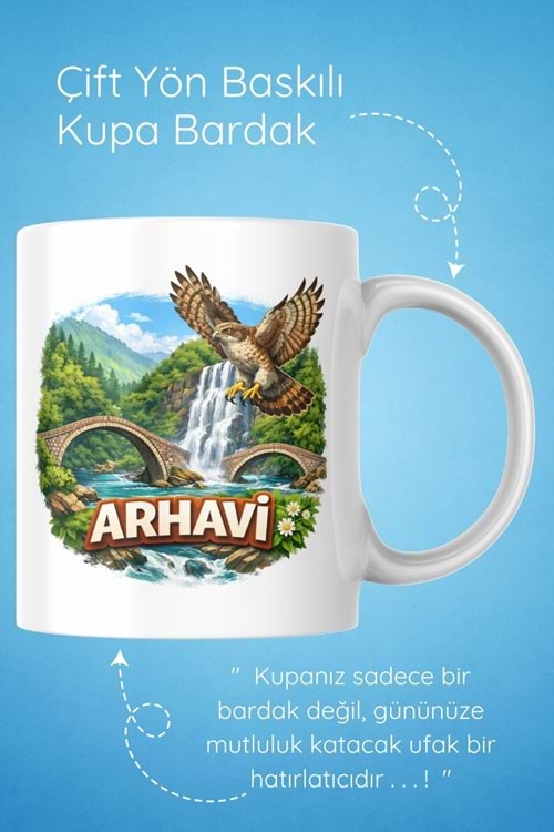 Win Ovro Premium Beyaz Porselen Hediye Çift Yön Baskılı Kupa Bardak - Arhavi 2