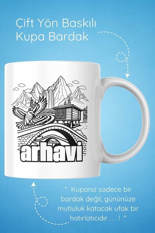 Win Ovro Premium Beyaz Porselen Hediye Çift Yön Baskılı Kupa Bardak - Arhavi 3