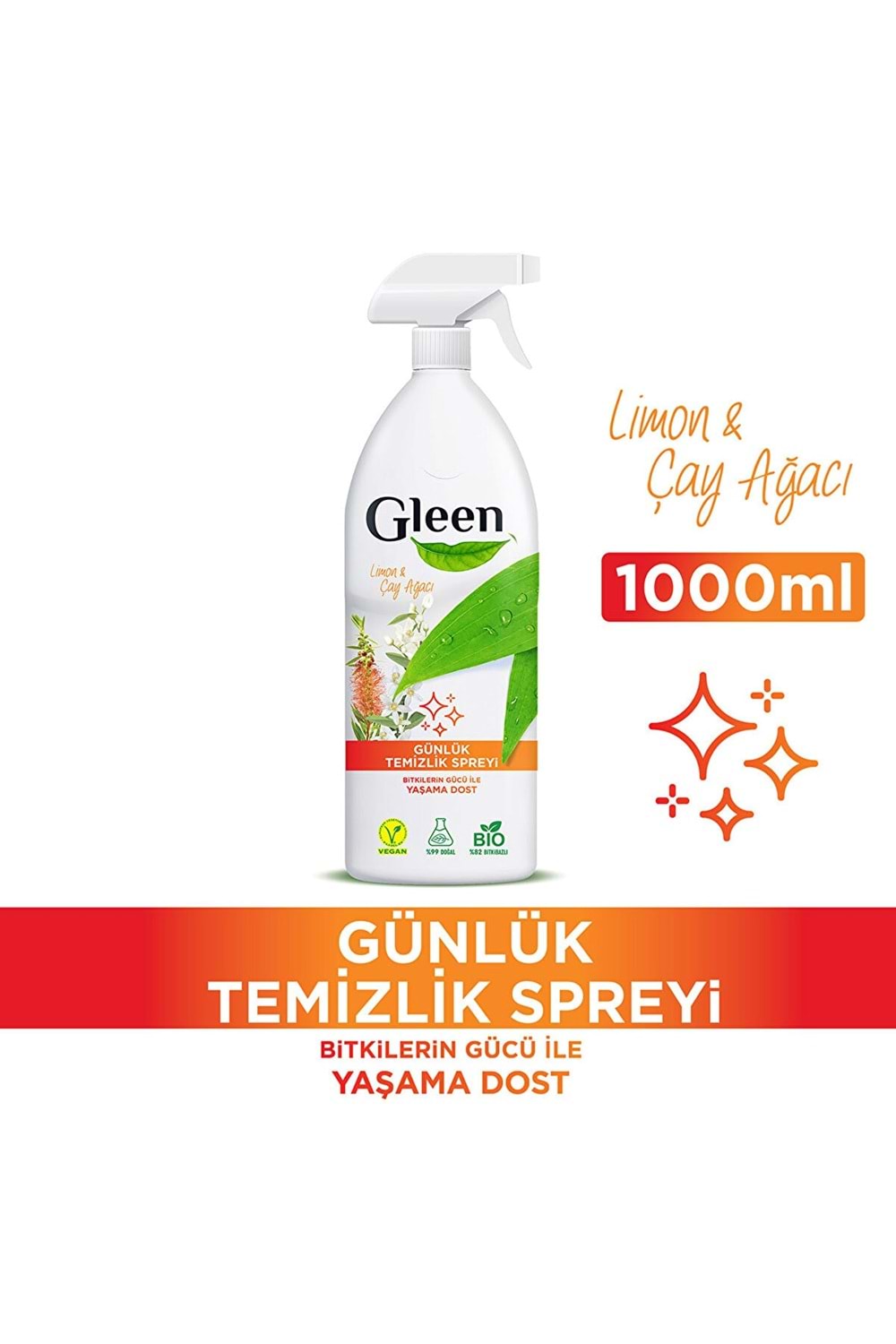 Gleen Organik Içerikli Vegan 1 Lt Limon-çay Ağacı Sprey Yüzey Temizleyici