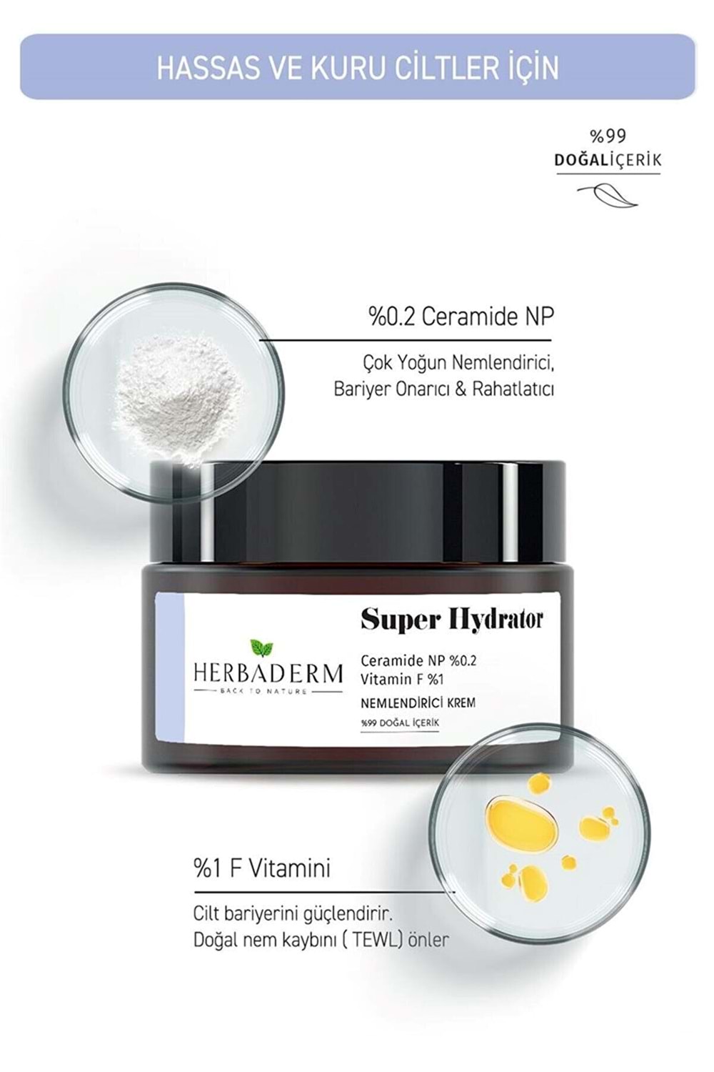 Herbaderm Super Hydrator Cilt Bariyerini Güçlendirici ve Onarıcı Yoğun Nemlendirici Krem 50 ml