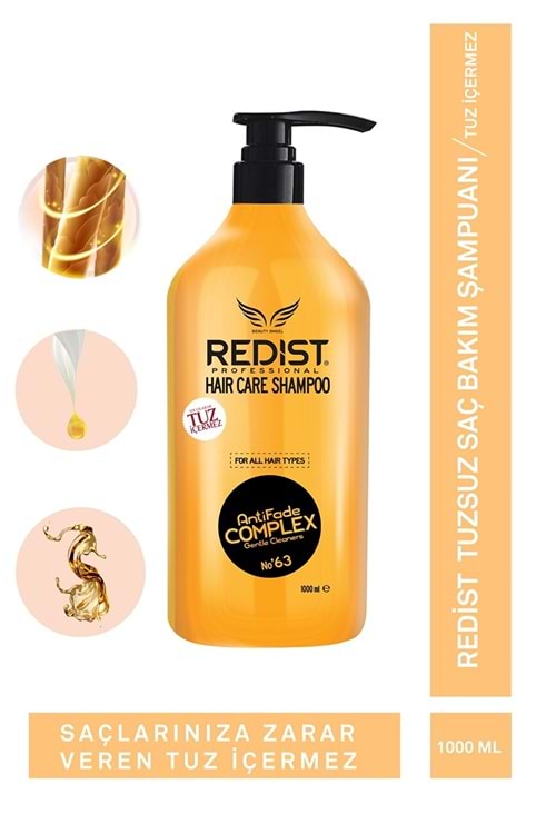 Redist Haircare Shampoo 1000 Ml Şampuan Tuz Içermez, Unisex, Tüm Saçlar Için Uygun