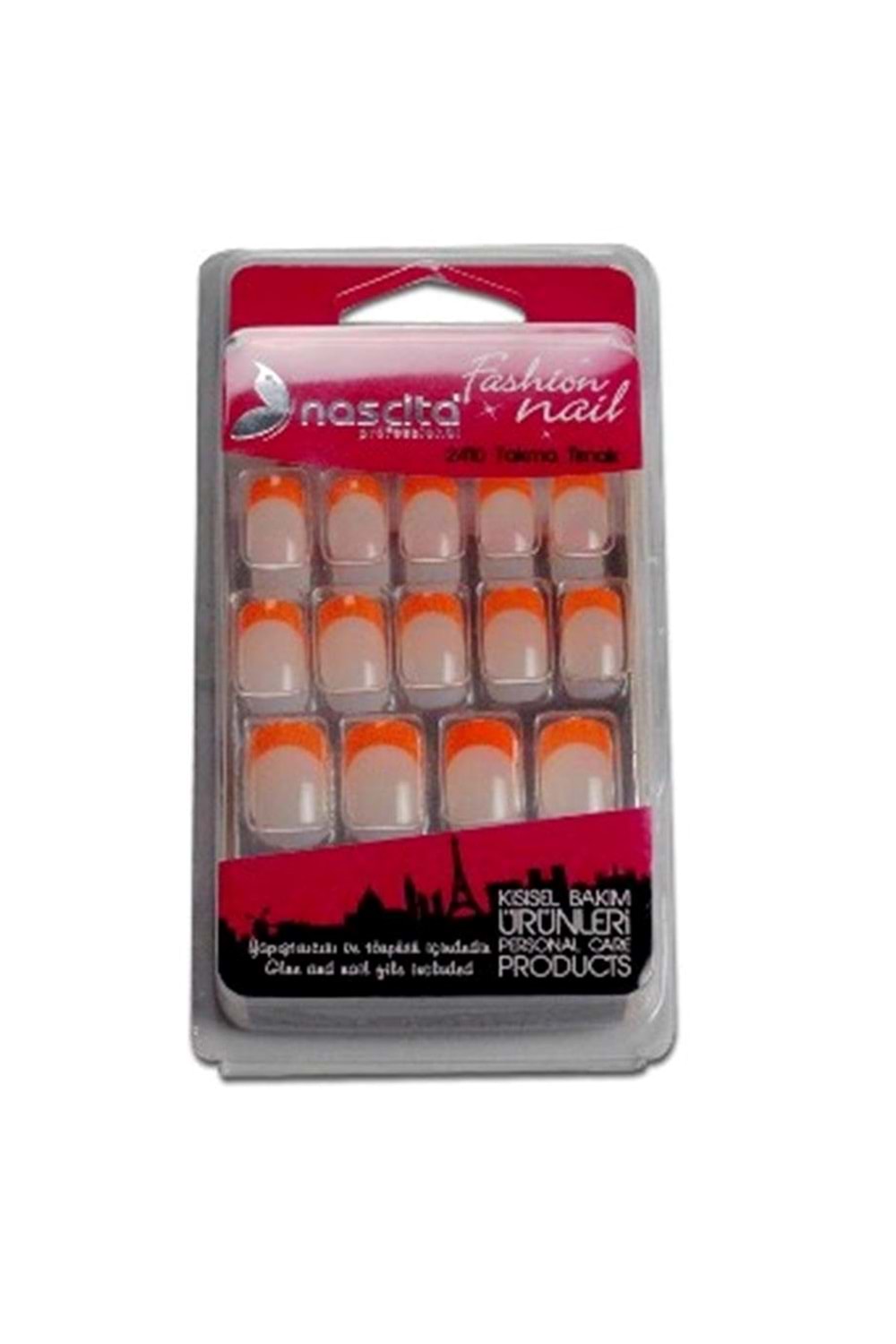Nascita 24'lü Şeffaf-Turuncu French Takma Tırnak-086