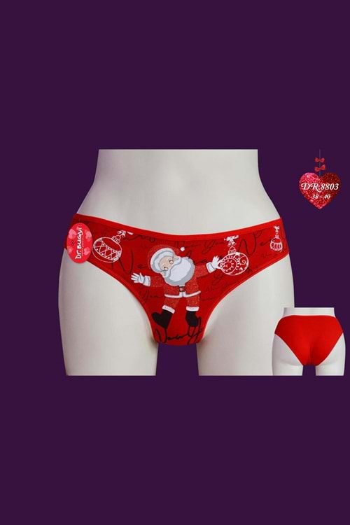 Papatya Dr.Bungy Kadın Bikini Külot Noel Baba Baskılı - Kırmızı - STD Beden