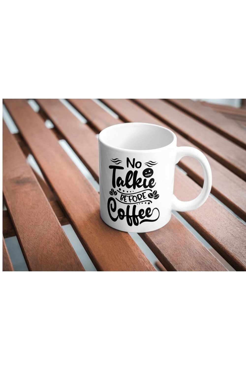 Win Ovro Premium Ultra Beyaz Porselen Kupa Bardak Çift Yönlü Baskılı - No Talkie Before Coffee