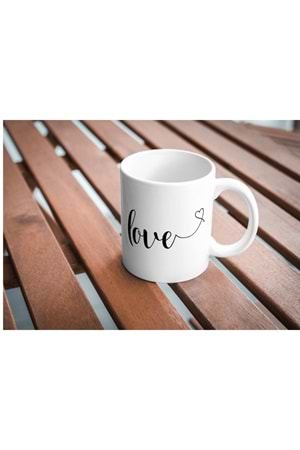 Win Ovro Premium Ultra Beyaz Porselen Kupa Bardak Çift Yönlü Baskılı - Love Kalp