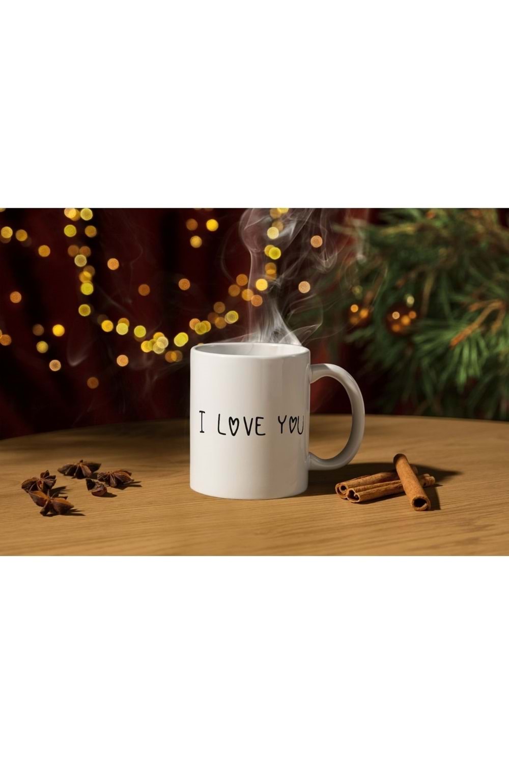 Win Ovro Premium Ultra Beyaz Porselen Kupa Bardak Çift Yönlü Baskılı - I Love You