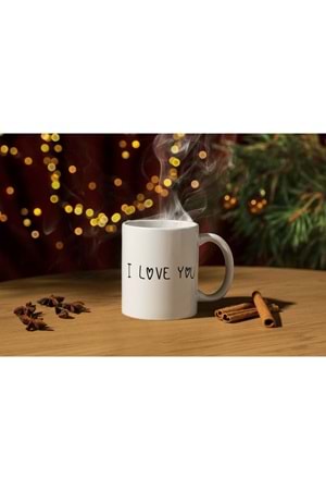Win Ovro Premium Ultra Beyaz Porselen Kupa Bardak Çift Yönlü Baskılı - I Love You
