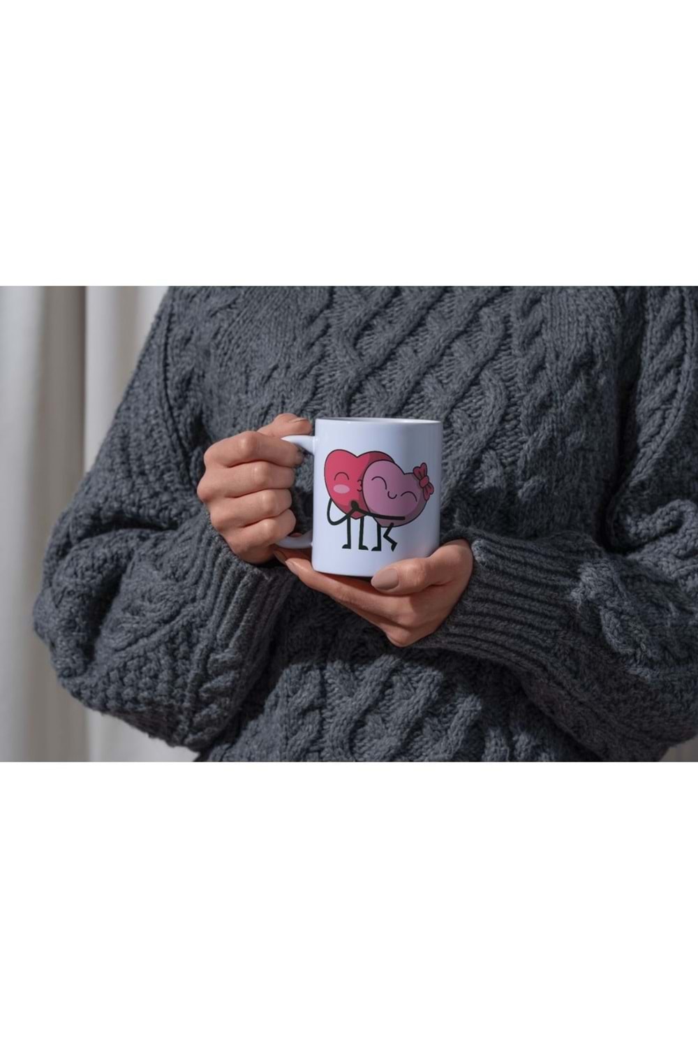 Win Ovro Premium Ultra Beyaz Porselen Kupa Bardak Çift Yönlü Baskılı - Sevgili Kalp