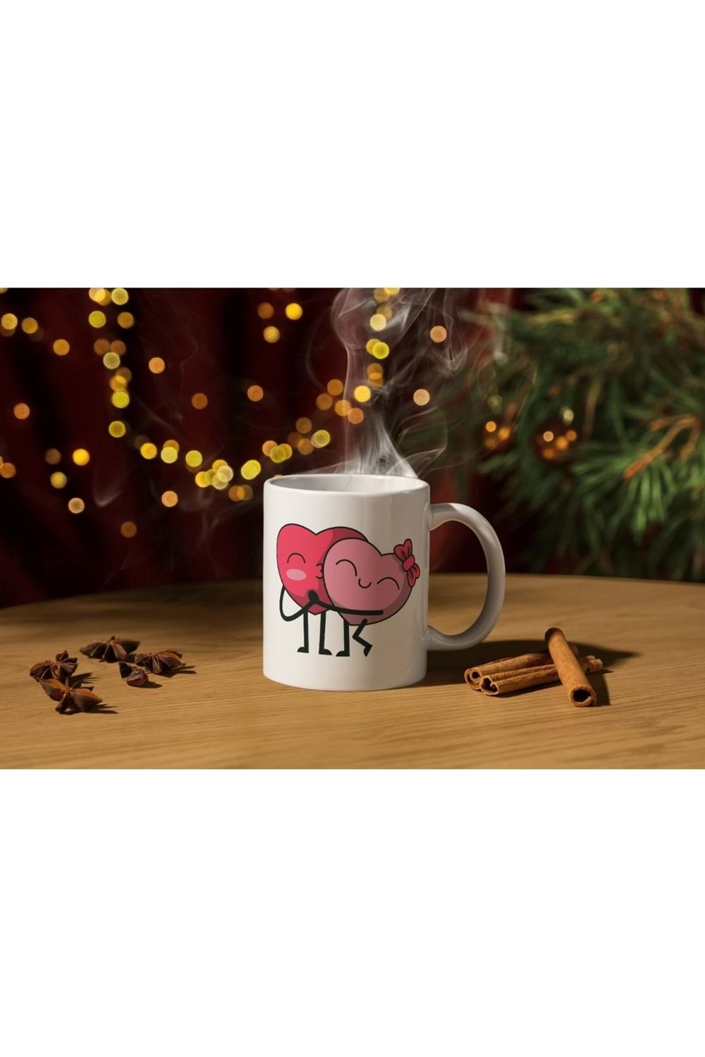 Win Ovro Premium Ultra Beyaz Porselen Kupa Bardak Çift Yönlü Baskılı - Sevgili Kalp