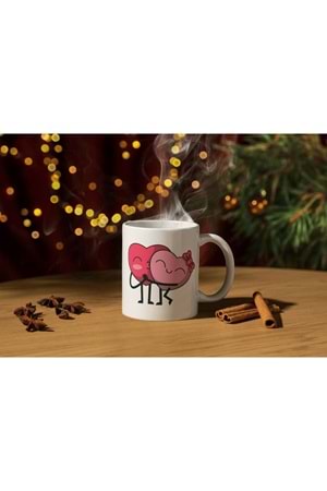 Win Ovro Premium Ultra Beyaz Porselen Kupa Bardak Çift Yönlü Baskılı - Sevgili Kalp