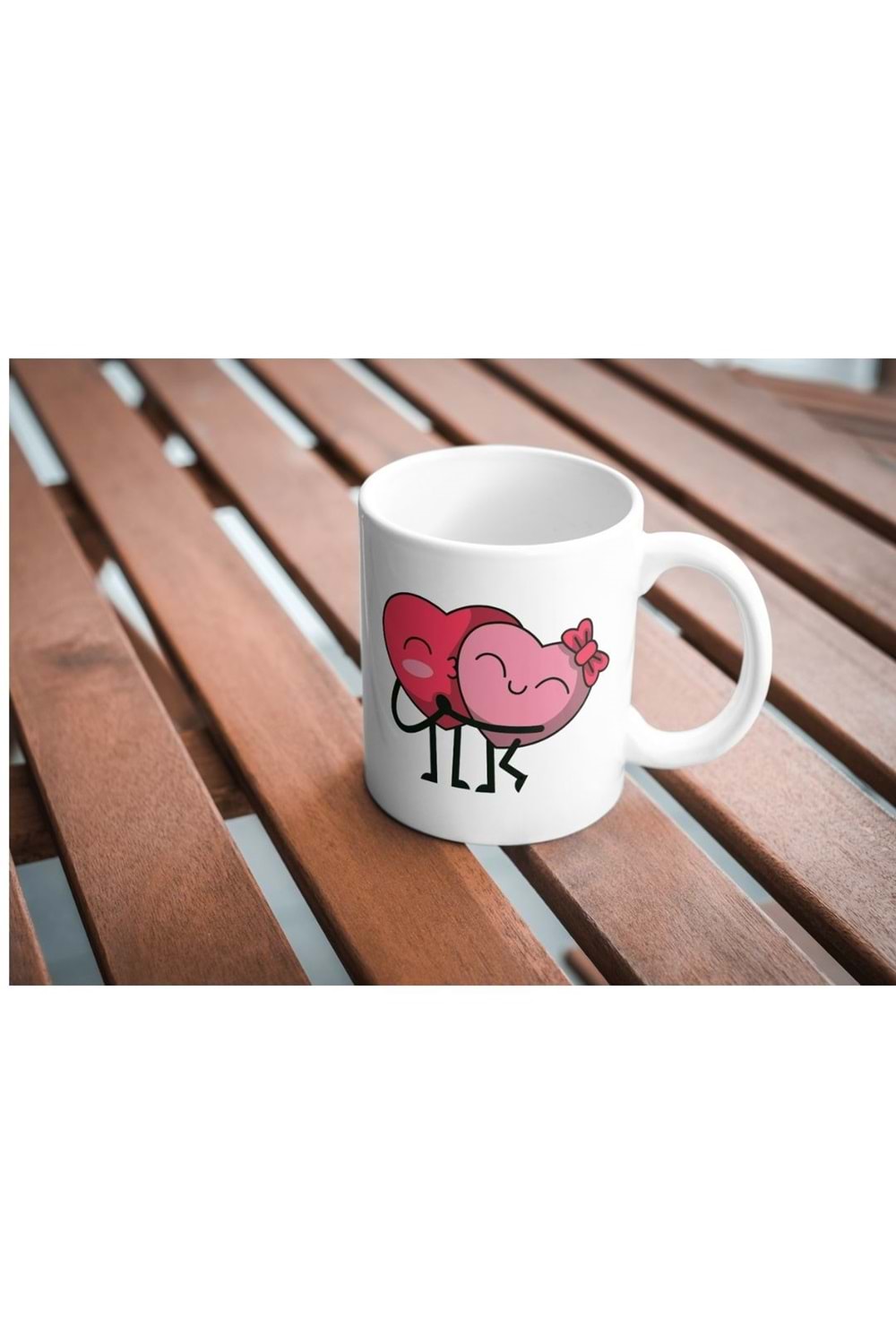 Win Ovro Premium Ultra Beyaz Porselen Kupa Bardak Çift Yönlü Baskılı - Sevgili Kalp