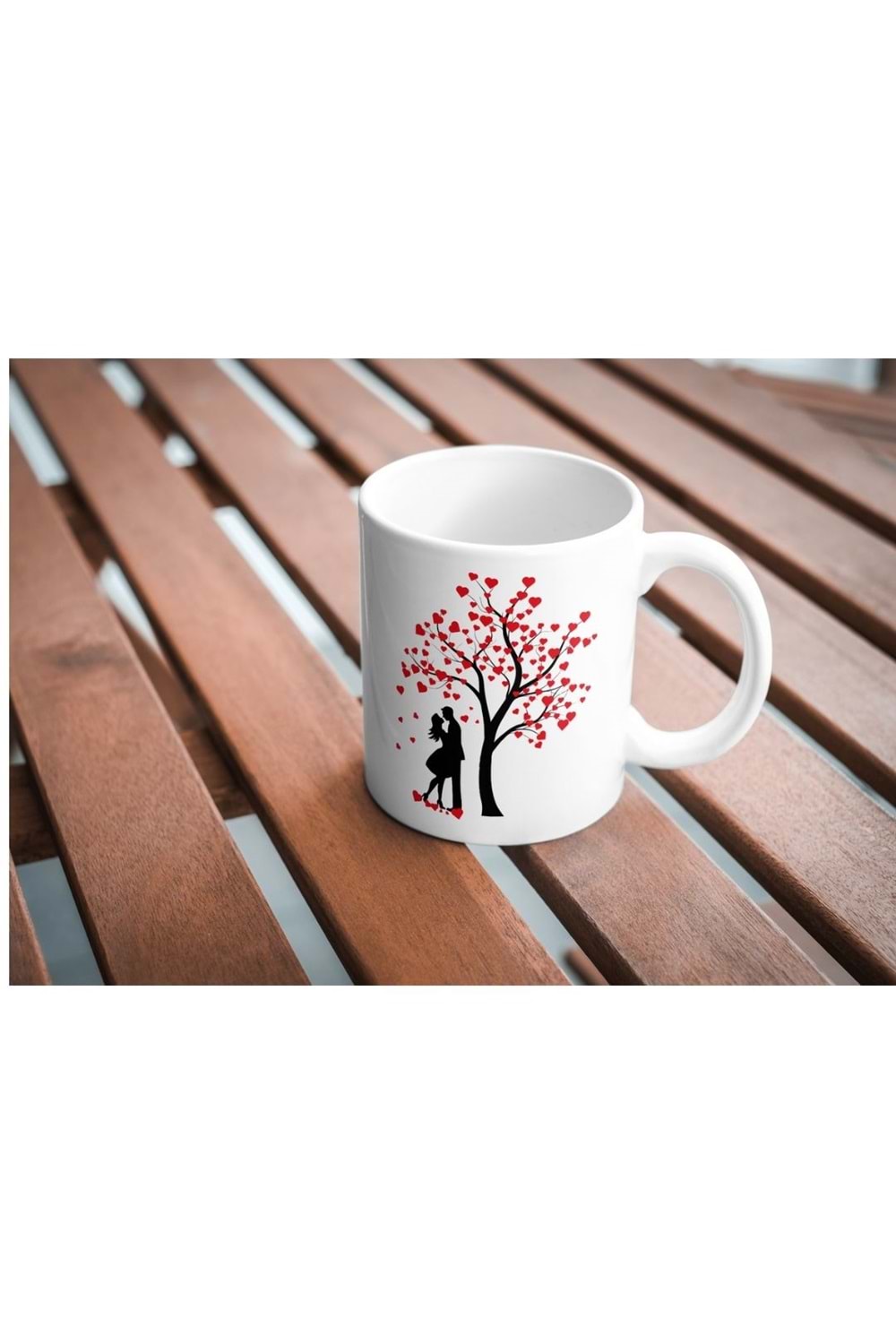Win Ovro Premium Ultra Beyaz Porselen Kupa Bardak Çift Yönlü Baskılı - Sevgili Ağaç Kalp