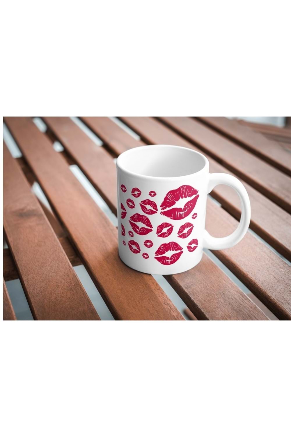 Win Ovro Premium Ultra Beyaz Porselen Kupa Bardak Çift Yönlü Baskılı - Kiss Love Öpücük
