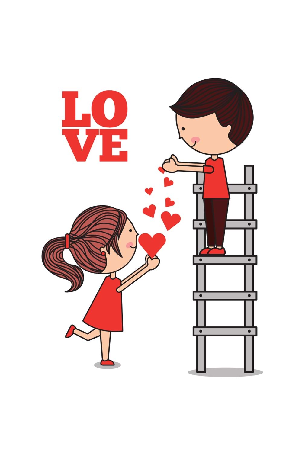 Win Ovro Premium Ultra Beyaz Porselen Kupa Bardak Çift Yönlü Baskılı - Sevgili Aşk Kalp Merdiven