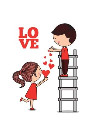 Win Ovro Premium Ultra Beyaz Porselen Kupa Bardak Çift Yönlü Baskılı - Sevgili Aşk Kalp Merdiven