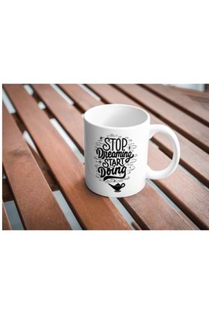 Win Ovro Premium Ultra Beyaz Porselen Kupa Bardak Çift Yönlü Baskılı - Stop Dreaming Start Doing