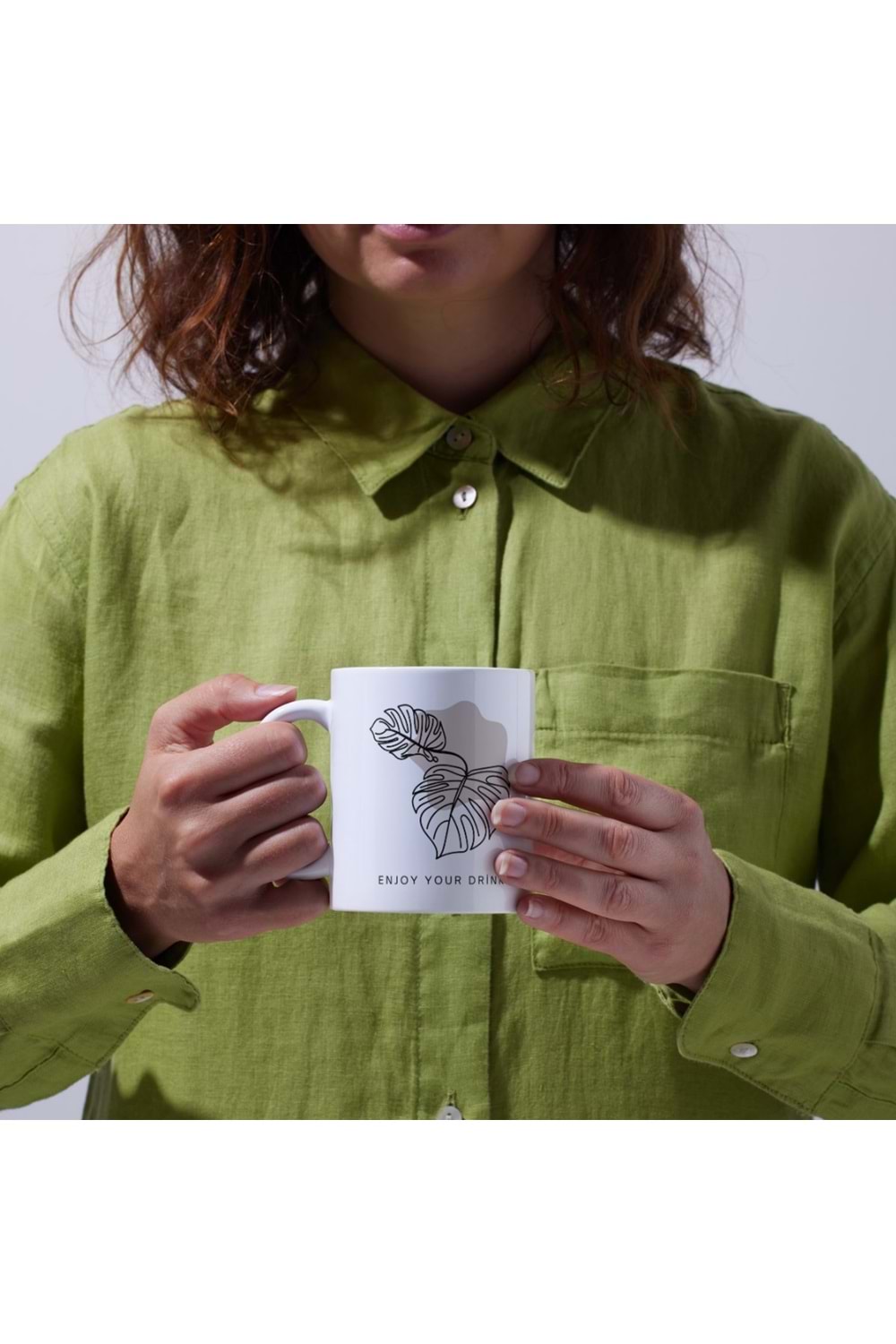 Win Ovro Premium Ultra Beyaz Porselen Kupa Bardak Çift Yönlü Baskılı - Enjoy Your Drink