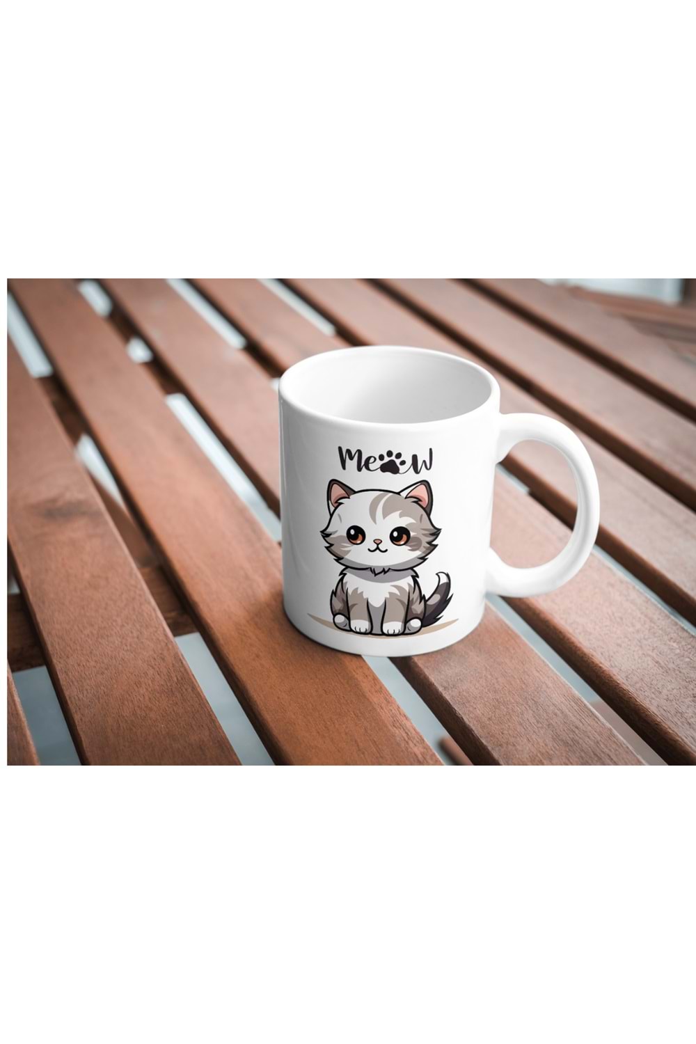 Win Ovro Premium Ultra Beyaz Porselen Kupa Bardak Çift Yönlü Baskılı - Kedi Miyav