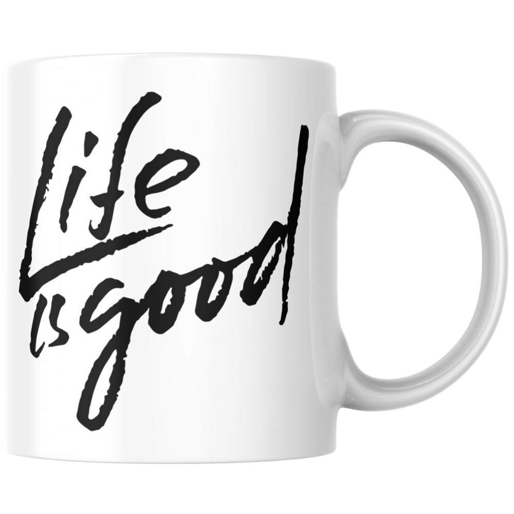 Win Ovro Premium Ultra Beyaz Porselen Kupa Bardak Çift Yönlü Baskılı - Life is Good