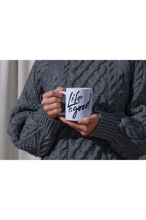 Win Ovro Premium Ultra Beyaz Porselen Kupa Bardak Çift Yönlü Baskılı - Life is Good