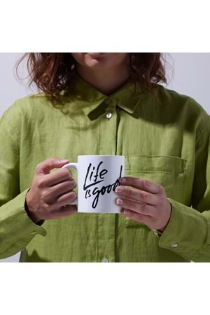 Win Ovro Premium Ultra Beyaz Porselen Kupa Bardak Çift Yönlü Baskılı - Life is Good