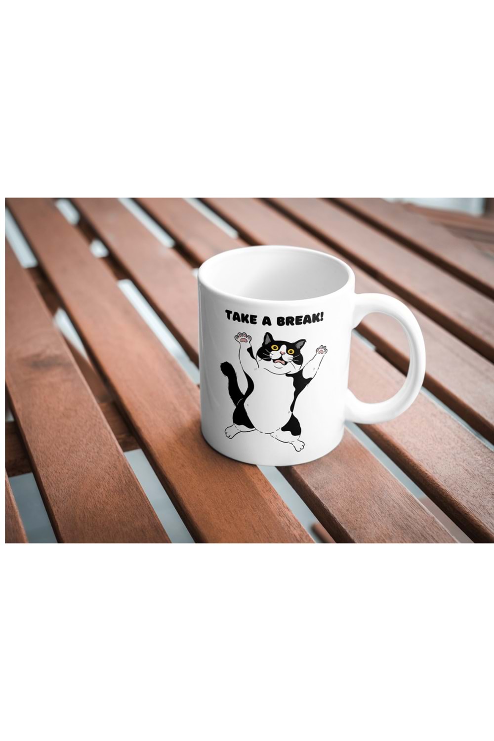 Win Ovro Premium Ultra Beyaz Porselen Kupa Bardak Çift Yönlü Baskılı - Take A Break Coffee