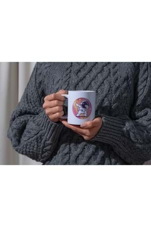 Win Ovro Premium Ultra Beyaz Porselen Kupa Bardak Çift Yönlü Baskılı - Astronat Renkli