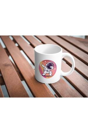 Win Ovro Premium Ultra Beyaz Porselen Kupa Bardak Çift Yönlü Baskılı - Astronat Renkli