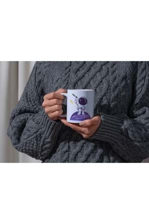 Win Ovro Premium Ultra Beyaz Porselen Kupa Bardak Çift Yönlü Baskılı - Astronot Lets Go