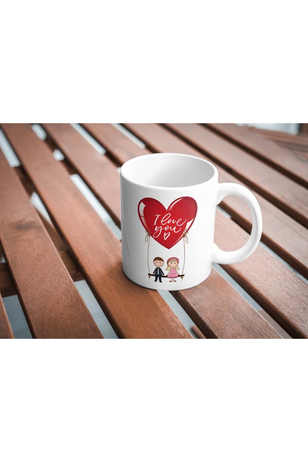 Win Ovro Premium Ultra Beyaz Porselen Kupa Bardak Çift Yönlü Baskılı - Love You Salıncak