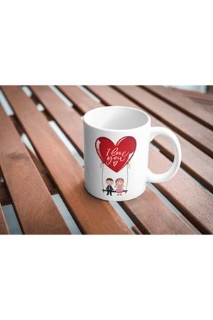 Win Ovro Premium Ultra Beyaz Porselen Kupa Bardak Çift Yönlü Baskılı - Love You Salıncak