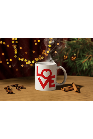 Win Ovro Premium Ultra Beyaz Porselen Kupa Bardak Çift Yönlü Baskılı - Love Kalp Aşk