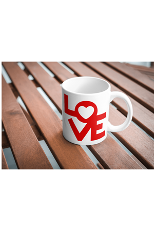 Win Ovro Premium Ultra Beyaz Porselen Kupa Bardak Çift Yönlü Baskılı - Love Kalp Aşk