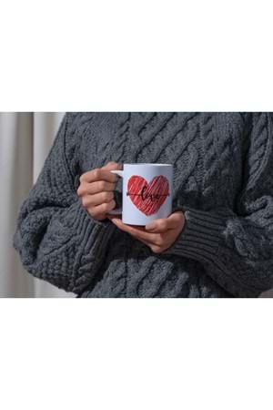 Win Ovro Premium Ultra Beyaz Porselen Kupa Bardak Çift Yönlü Baskılı - Aşk Sevgili Love Kalp