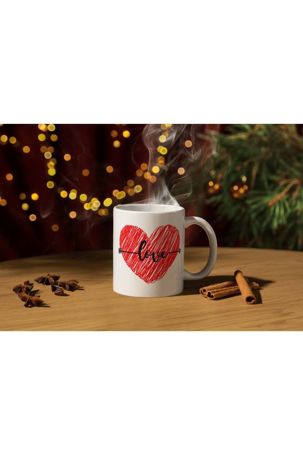 Win Ovro Premium Ultra Beyaz Porselen Kupa Bardak Çift Yönlü Baskılı - Aşk Sevgili Love Kalp